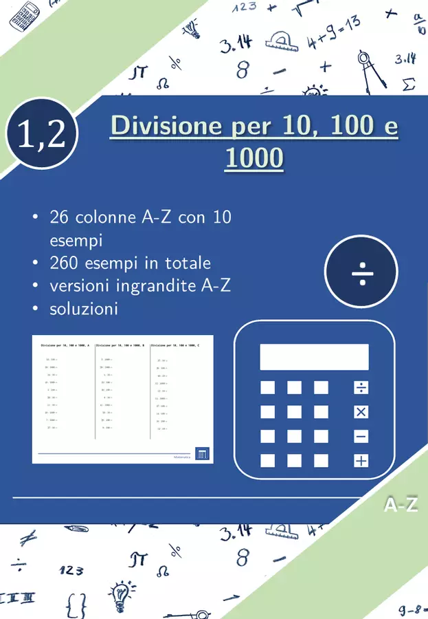 Divisione per 10, 100 e 1000 | matematica | 26 colonne Esercizi - Divisione per 10, 100 e 1000 | matematica | 26 colonne - Materiali Matematici - Pagina di copertina