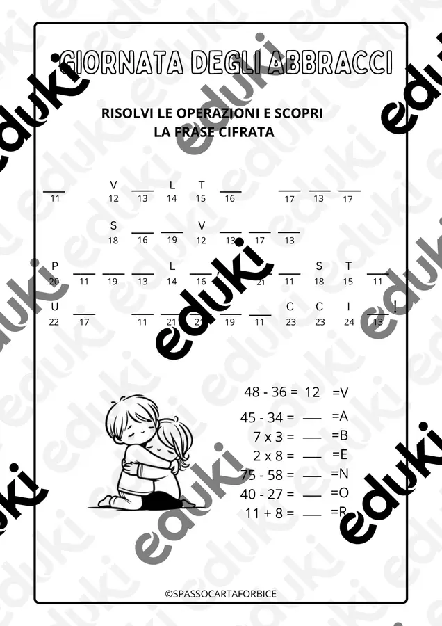 CODICE CIFRATO GIORNATA DEGLI ABBRACCI Esercizi - CODICE CIFRATO GIORNATA DEGLI ABBRACCI - Spassocartaforbice - Pagina di copertina