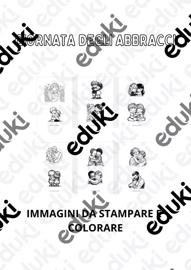 12 IMMAGINI DA STAMPARE E COLORARE GIORNATA DEGLI ABBRACCI Clipart / Immagini originali - 12 IMMAGINI DA STAMPARE E COLORARE GIORNATA DEGLI ABBRACCI - Spassocartaforbice - Pagina di copertina