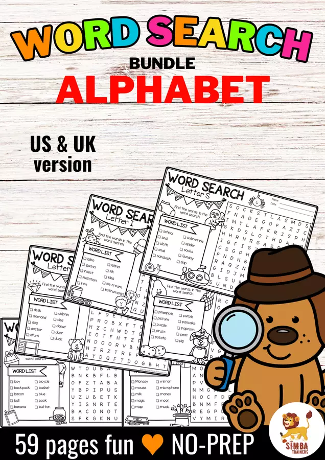 Word Search Puzzle (Alphabet) Beginning Sound Bundle | Alfabeto Inglese Esercizi - Word Search Puzzle (Alphabet) Beginning Sound Bundle | Alfabeto Inglese - SIMBA Trainers Education - Pagina di copertina