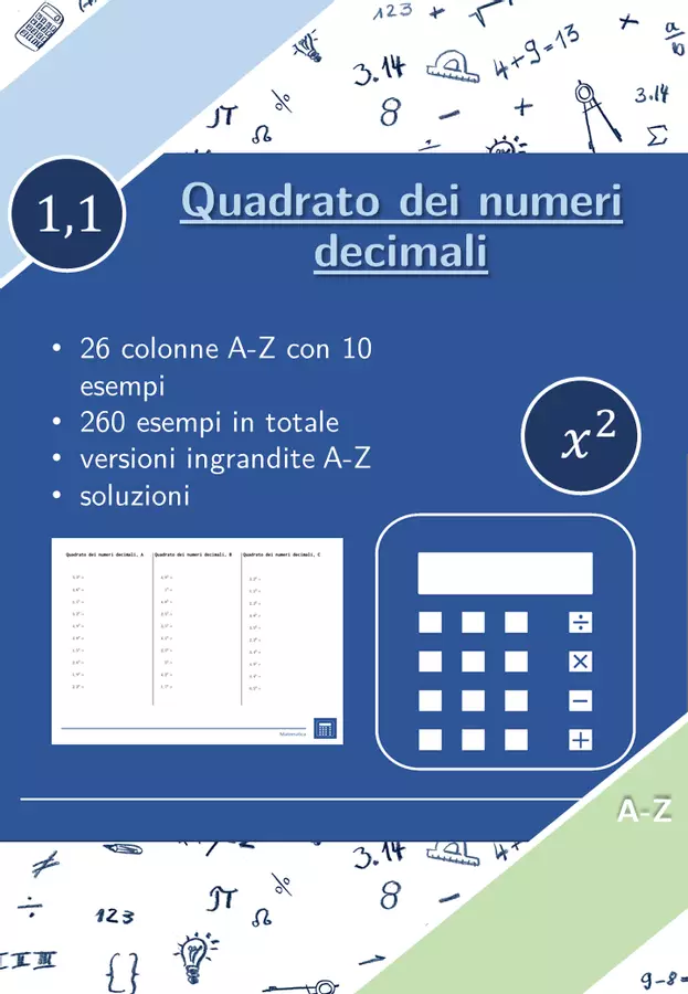 Quadrato dei numeri decimali | matematica | 26 colonne Esercizi - Quadrato dei numeri decimali | matematica | 26 colonne - Materiali Matematici - Pagina di copertina