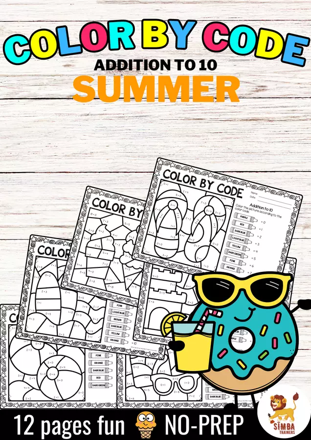 Color by code - Addition to 10 (Summer) Estate Aggiunta Matematica Inglese Esercizi - Color by code - Addition to 10 (Summer) Estate Aggiunta Matematica Inglese - SIMBA Trainers Education - Pagina di copertina