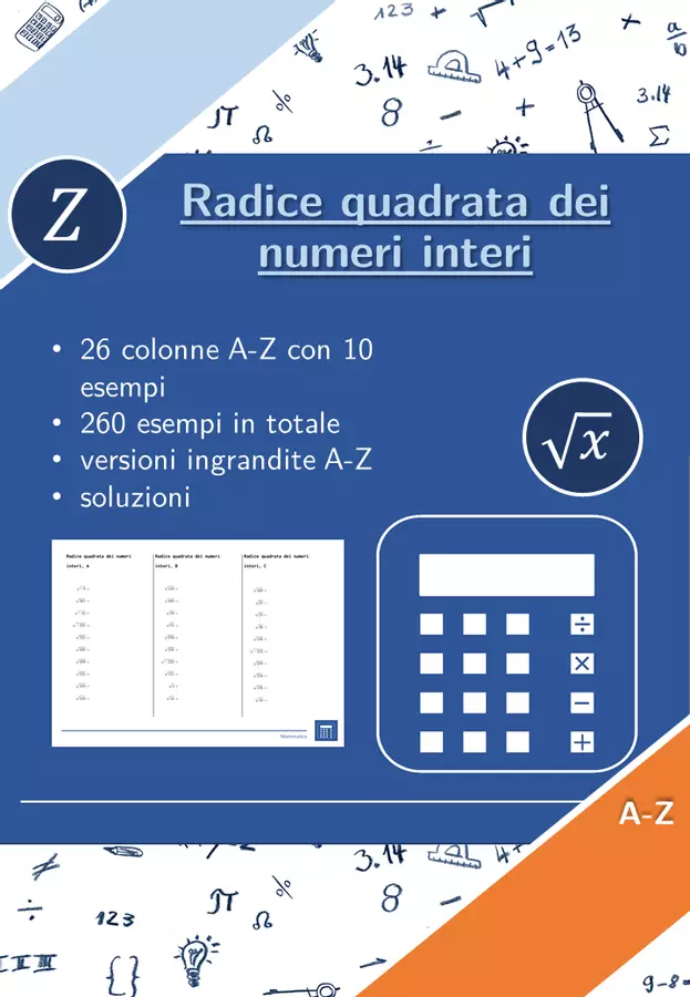 Radice quadrata dei numeri interi | matematica | 26 colonne Esercizi - Radice quadrata dei numeri interi | matematica | 26 colonne - Materiali Matematici - Pagina di copertina