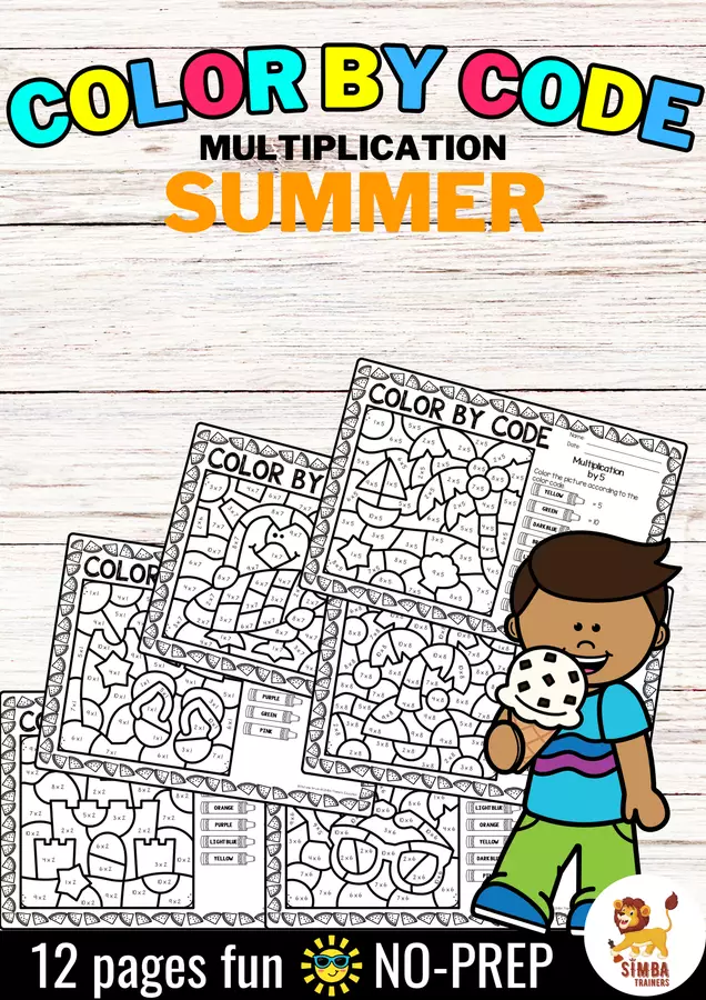 Color by code - Multiplication (Summer) Estate Moltiplicazione Matematica Inglese Esercizi - Color by code - Multiplication (Summer) Estate Moltiplicazione Matematica Inglese - SIMBA Trainers Education - Pagina di copertina