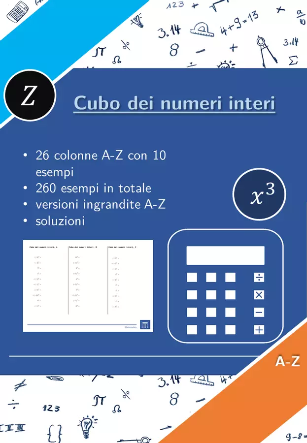 Cubo dei numeri interi | matematica | 26 colonne Esercizi - Cubo dei numeri interi | matematica | 26 colonne - Materiali Matematici - Pagina di copertina
