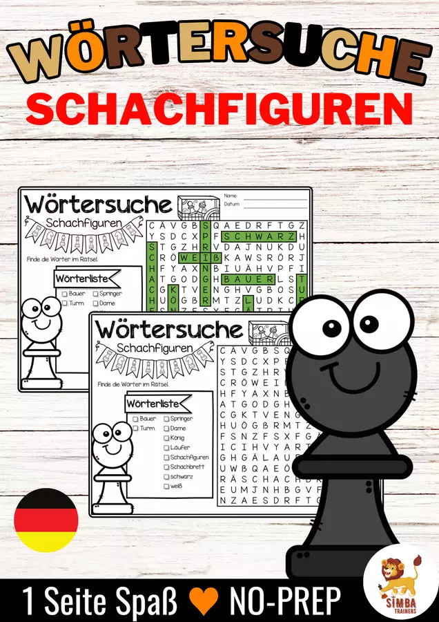 Wörtersuche - Schachfiguren Puzzle | Scacchi Tedesco Esercizi - Wörtersuche - Schachfiguren Puzzle | Scacchi Tedesco - SIMBA Trainers Education - Pagina di copertina