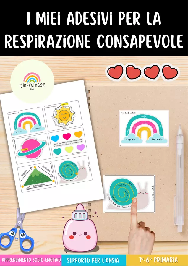 RESPIRAZIONE CONSAPEVOLE| Adesivi per la respirazione consapevole: risorsa visiva per la mindfulness dei bambini (6-12 anni) Materiale per pittura e bricolage - RESPIRAZIONE CONSAPEVOLE| Adesivi per la respirazione consapevole: risorsa visiva per la mindfulness dei bambini (6-12 anni) - Mindfulness kids - Pagina di copertina