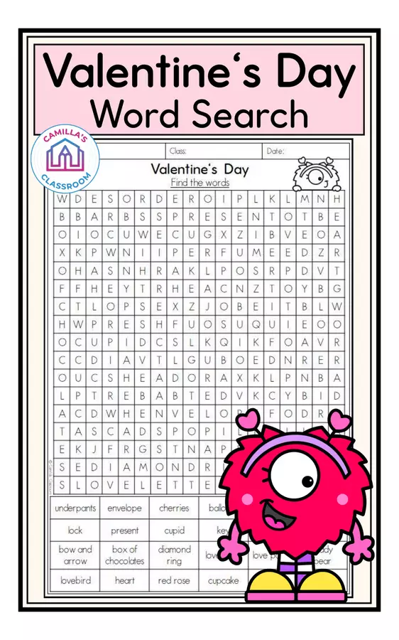 Valentine's Day - Word Search Esercizi - Valentine's Day - Word Search - Camilla's Classroom - Pagina di copertina