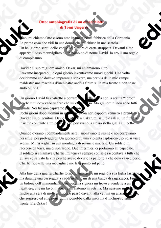 Otto_ autobiografia di un orsacchiotto Esercizi - Otto_ autobiografia di un orsacchiotto - la_maestra_giulia - Pagina di copertina
