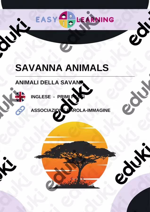 Animali della Savana - Savanna Animals / Inglese Beginner Esercizi - Animali della Savana - Savanna Animals / Inglese Beginner - Easy Learning Academy - Pagina di copertina