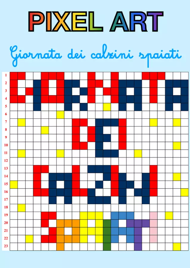 Pixel Art per la Giornata dei calzini spaiati Materiale per pittura e bricolage - Pixel Art per la Giornata dei calzini spaiati - La maestra Erika - Pagina di copertina