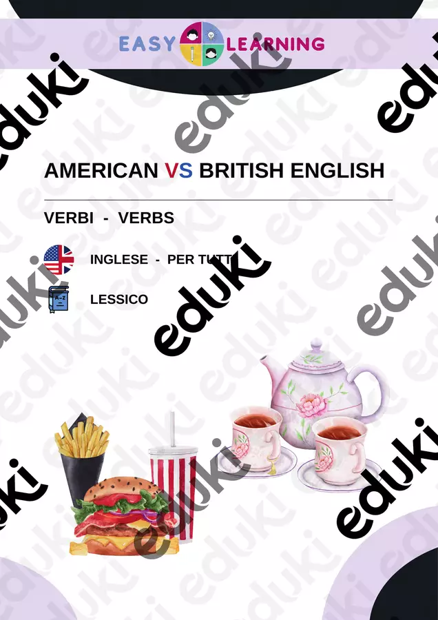 American VS British English - Verbi / Inglese Materiale di supporto/inclusione - American VS British English - Verbi / Inglese - Easy Learning Academy - Pagina di copertina