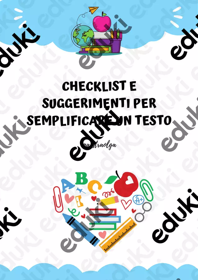 Checklist e suggerimenti per semplificare un testo Materiale di supporto/inclusione - Checklist e suggerimenti per semplificare un testo - maestraolga88 - Pagina di copertina