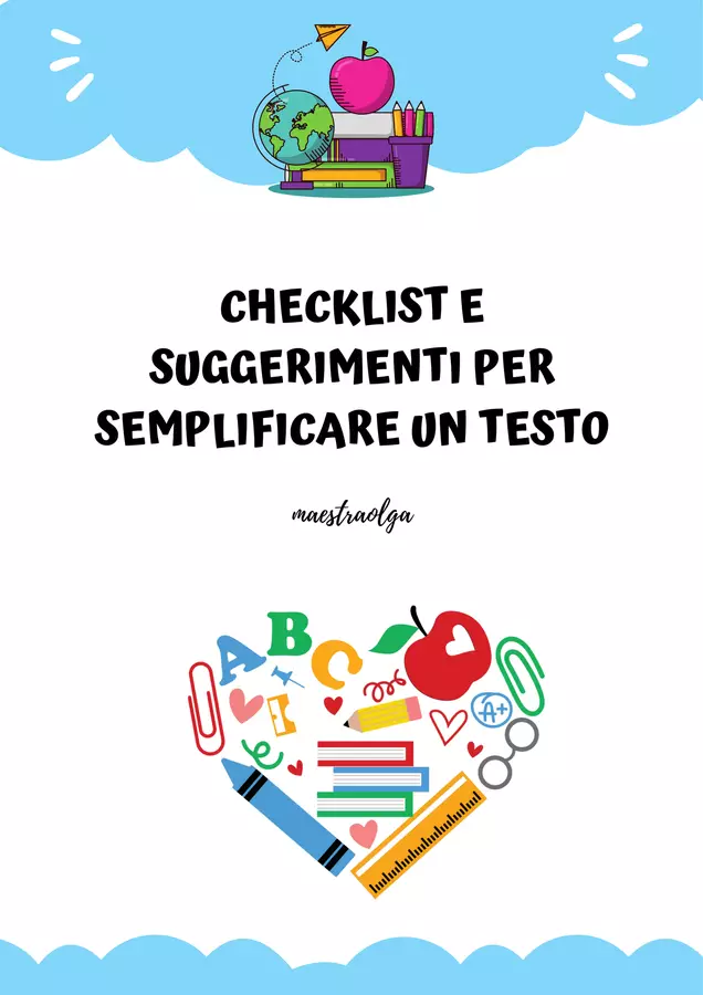 Checklist e suggerimenti per semplificare un testo Materiale di supporto/inclusione - Checklist e suggerimenti per semplificare un testo - maestraolga88 - Pagina di copertina
