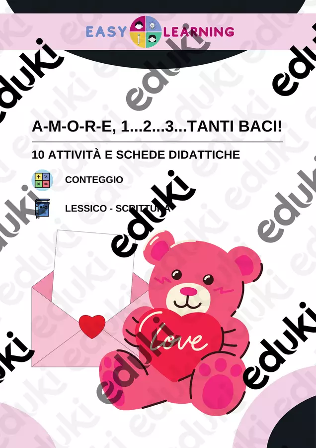 10 Schede di Scrittura, Comprensione e Conteggio sull'Amore Esercizi - 10 Schede di Scrittura, Comprensione e Conteggio sull'Amore - Easy Learning Academy - Pagina di copertina