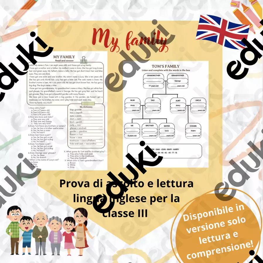 My family - ascolto e lettura + comprensione - classe terza Esercizi - My family - ascolto e lettura + comprensione - classe terza - Caterina Borello - Pagina di copertina