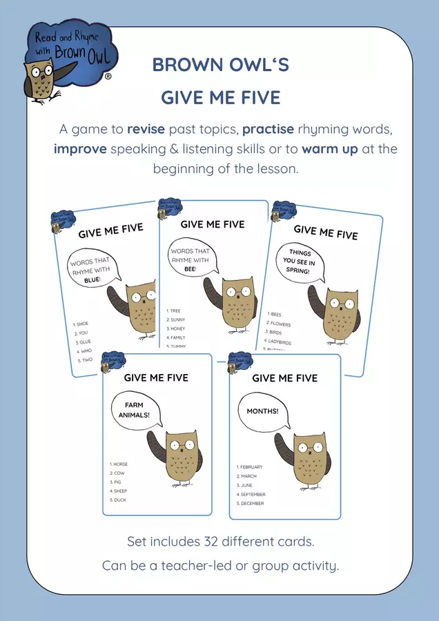 Brown Owl's GIVE ME FIVE game cards Giochi - Brown Owl's GIVE ME FIVE game cards - Read and Rhyme with Brown Owl - Pagina di copertina