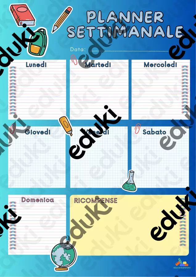 PLANNER SETTIMANALE Materiale di supporto/inclusione - PLANNER SETTIMANALE - GIOCANDOIMPAROMAESTRAEMY - Pagina di copertina
