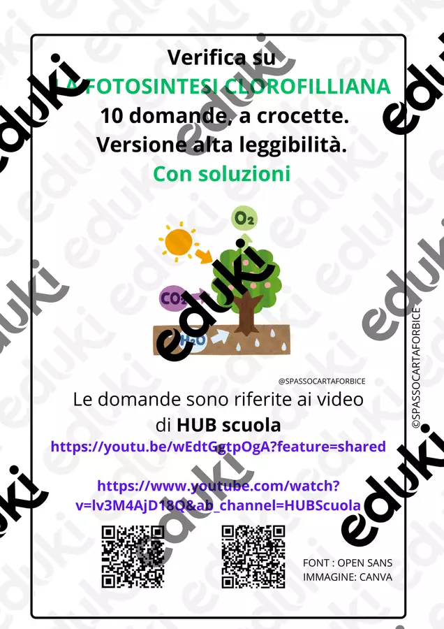 SCIENZE CLASSE QUARTA LA FOTOSINTESI VERIFICA A CROCETTE Compiti in classe/Test - SCIENZE CLASSE QUARTA LA FOTOSINTESI VERIFICA A CROCETTE - Spassocartaforbice - Pagina di copertina