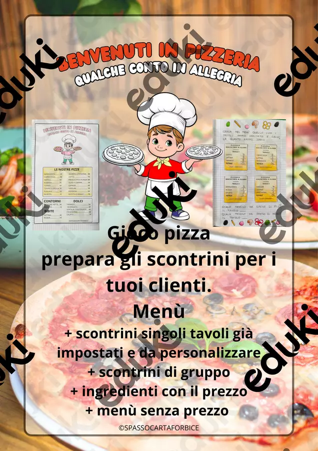 MATEMATICA PRIMA E SECONDA GIOCO PIZZERIA Esercizi - MATEMATICA PRIMA E SECONDA GIOCO PIZZERIA - Spassocartaforbice - Pagina di copertina
