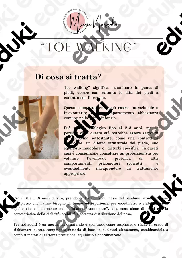 “TOE WALKING”: il cammino sulle punte Altro tipo di materiale - “TOE WALKING”: il cammino sulle punte - Dott.ssa Mara Nuzzolo- chinesologa clinica e psicomotricista funzionale - Pagina di copertina
