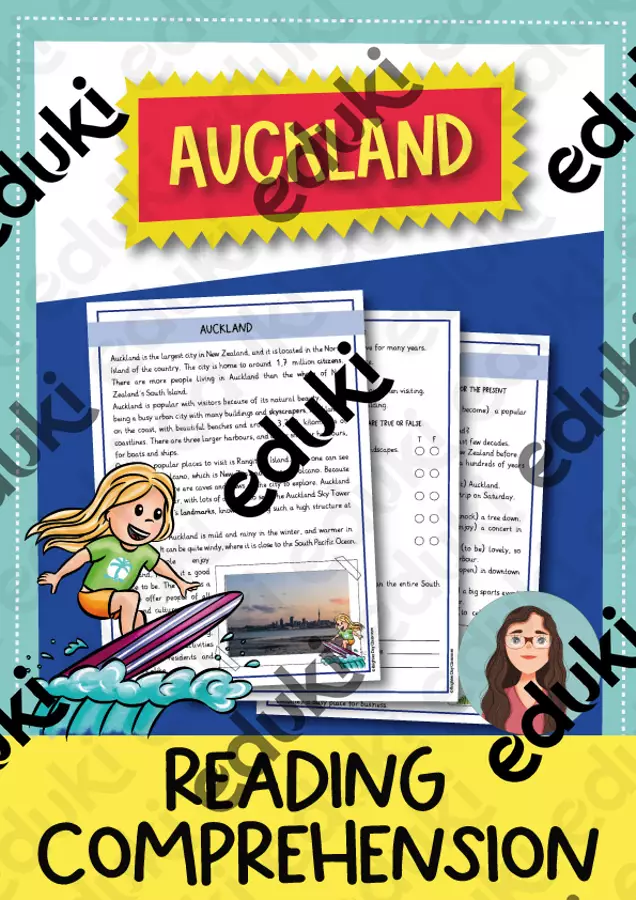 Auckland, New Zealand - reading comprehension and grammar (English ) / Auckland, Nuova Zelanda - comprensione della lettura e grammatica (inglese) Testo - Auckland, New Zealand - reading comprehension and grammar (English ) / Auckland, Nuova Zelanda - comprensione della lettura e grammatica (inglese) - Brighter Day Classroom - Pagina di copertina