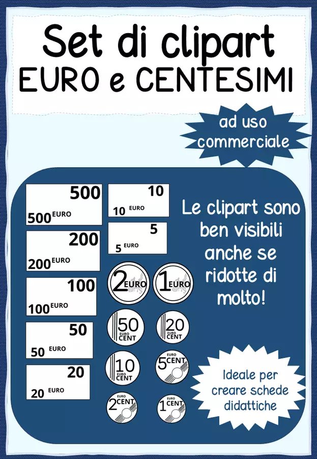 Set di clipart Euro e Cent per creare schede didattiche Clipart / Immagini originali - Set di clipart Euro e Cent per creare schede didattiche - Klassenzimmer_Italia - Pagina di copertina