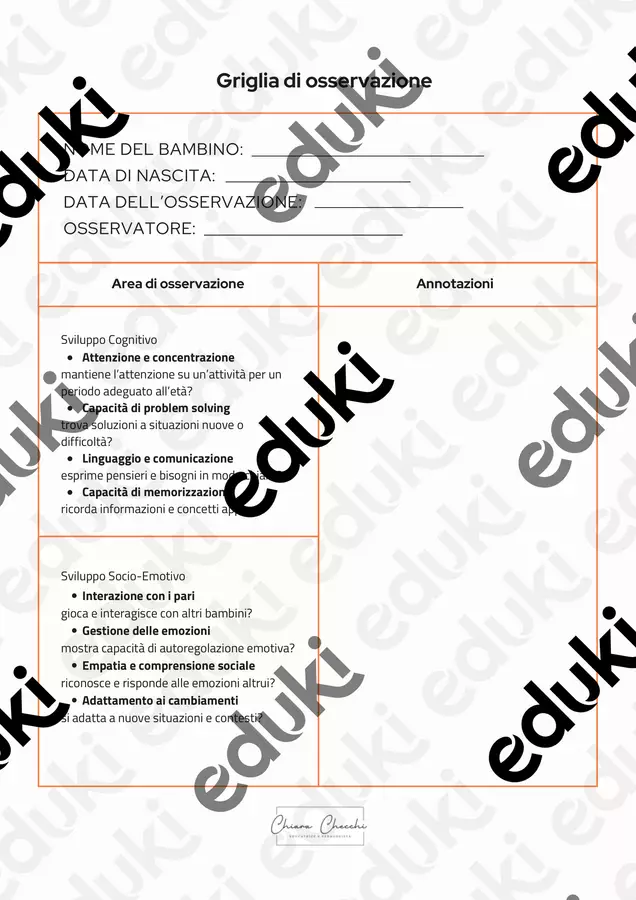 Griglia di osservazione Programmi scolastici / Materiali per docenti - Griglia di osservazione - educativamente_chiara - Pagina di copertina