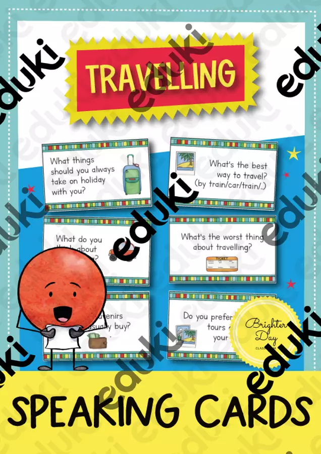 Travelling Speaking Cards; 39 carte di conversazione sul tema del viaggio (Inglese) Schede informative - Travelling Speaking Cards; 39 carte di conversazione sul tema del viaggio (Inglese) - Brighter Day Classroom - Pagina di copertina