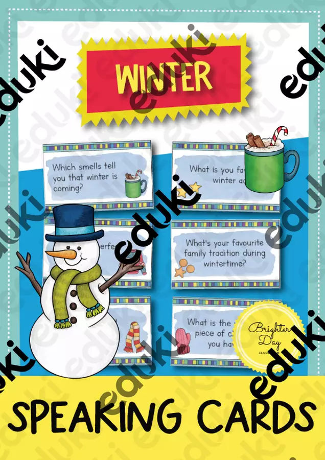 Winter Speaking Cards; 39 carte di conversazione (Inglese) Materiale di supporto/inclusione - Winter Speaking Cards; 39 carte di conversazione (Inglese) - Brighter Day Classroom - Pagina di copertina