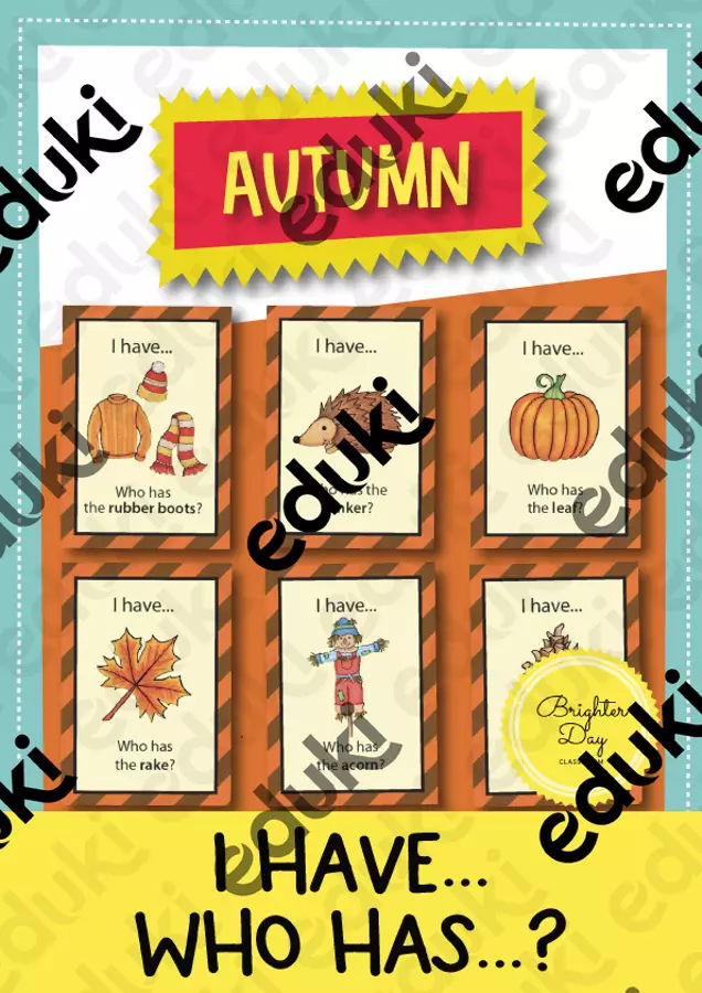 Autumn - I have... Who has...? game (English) / Autunno - Io ho... Chi ha...? gioco (Inglese) Flashcard - Autumn - I have... Who has...? game (English) / Autunno - Io ho... Chi ha...? gioco (Inglese) - Brighter Day Classroom - Pagina di copertina