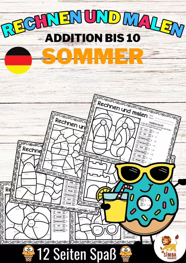 Rechen-Mal-Blätter - Addition bis 10 (Sommer) Estate Aggiunta Matematica Tedesco Esercizi - Rechen-Mal-Blätter - Addition bis 10 (Sommer) Estate Aggiunta Matematica Tedesco - SIMBA Trainers Education - Pagina di copertina