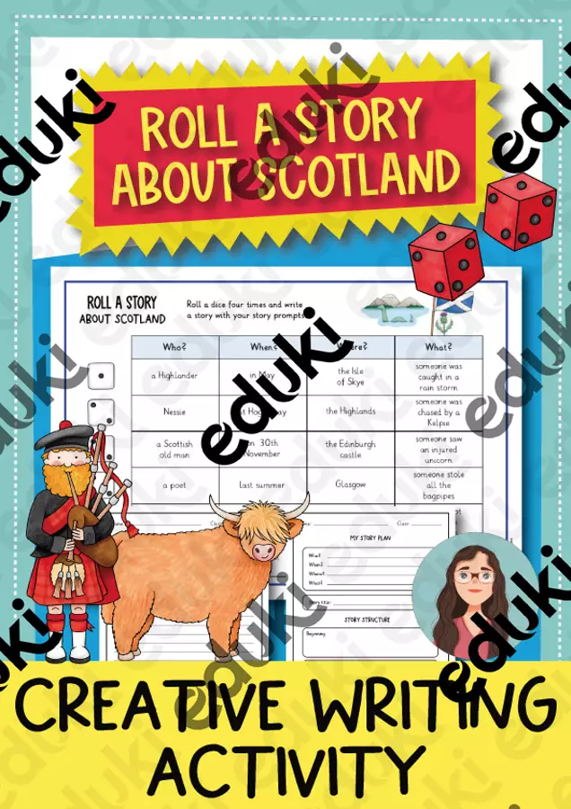 Roll a Story about Scotland: creative writing activity; Differenziato a 2 vie (inglese) Materiale di supporto/inclusione - Roll a Story about Scotland: creative writing activity; Differenziato a 2 vie (inglese) - Brighter Day Classroom - Pagina di copertina