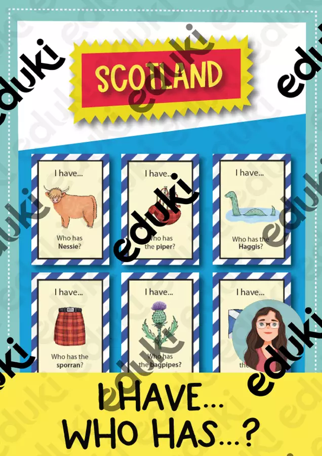 Scotland I have... Who has...? - vocabulary game (English) / Scozia Ho... Chi ha...? - gioco di vocabolario (inglese) Flashcard - Scotland I have... Who has...? - vocabulary game (English) / Scozia Ho... Chi ha...? - gioco di vocabolario (inglese) - Brighter Day Classroom - Pagina di copertina