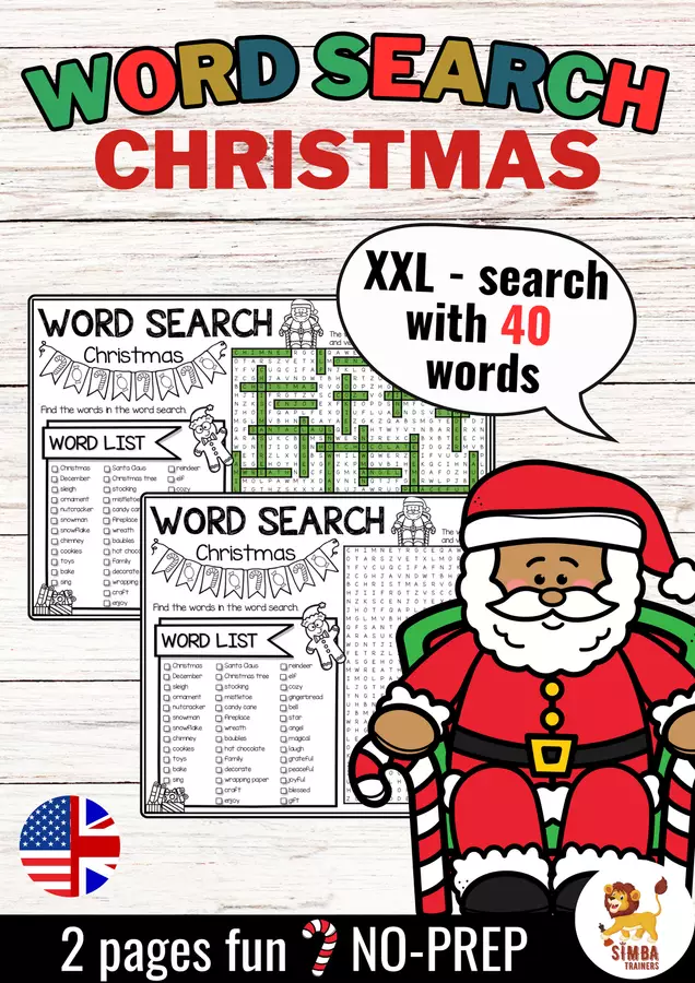 XXL Word Search Puzzle (Christmas) | Natale Inglese Esercizi - XXL Word Search Puzzle (Christmas) | Natale Inglese - SIMBA Trainers Education - Pagina di copertina