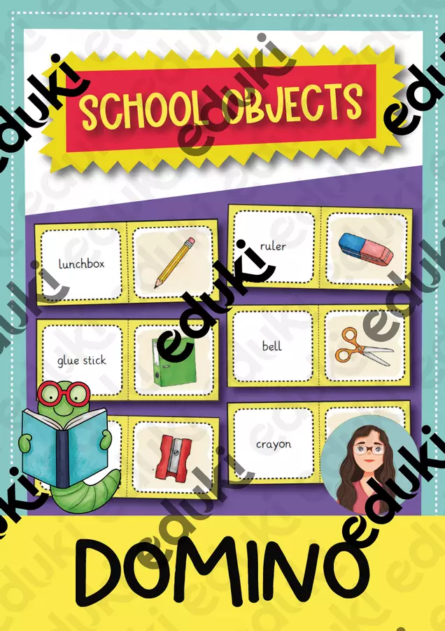 School Objects Domino-Gioco - (2 differenziati) - Inglese Flashcard - School Objects Domino-Gioco - (2 differenziati) - Inglese - Brighter Day Classroom - Pagina di copertina