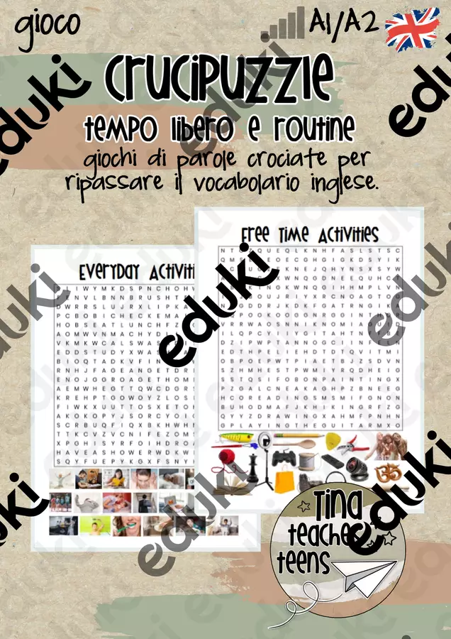 Crucipuzzle inglese tema: tempo libero e routine | English, ESL, EFL Esercizi - Crucipuzzle inglese tema: tempo libero e routine | English, ESL, EFL - Tina Teaches Teens - Pagina di copertina