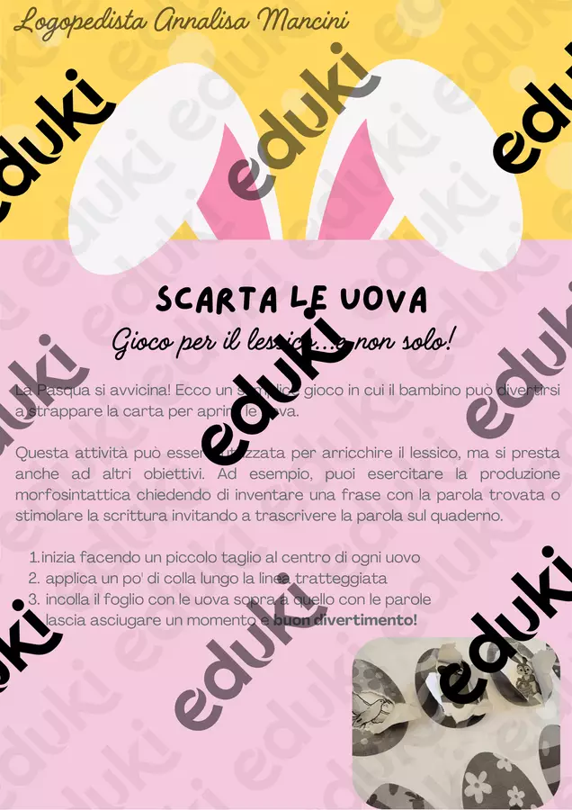 Scarta le uova! Gioco di Pasqua per il lessico...e non sono Materiale interattivo - Scarta le uova! Gioco di Pasqua per il lessico...e non sono - Logopedista Annalisa Mancini - Pagina di copertina