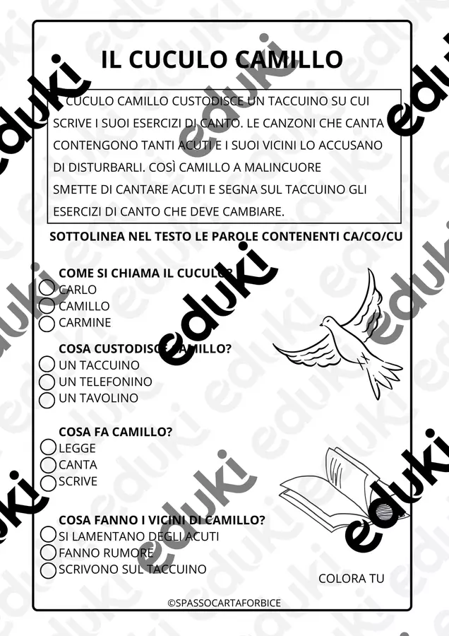 CONSONANTE C DURA BREVE TESTO + COMPRENSIONE Esercizi - CONSONANTE C DURA BREVE TESTO + COMPRENSIONE - Spassocartaforbice - Pagina di copertina