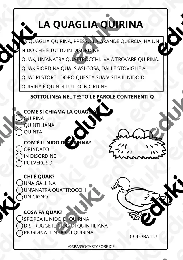CONSONANTE Q BREVE TESTO + COMPRENSIONE Esercizi - CONSONANTE Q BREVE TESTO + COMPRENSIONE - Spassocartaforbice - Pagina di copertina