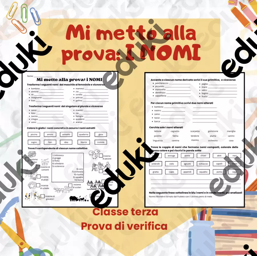 Prova di verifica - i nomi - classe terza Esercizi - Prova di verifica - i nomi - classe terza - Caterina Borello - Pagina di copertina