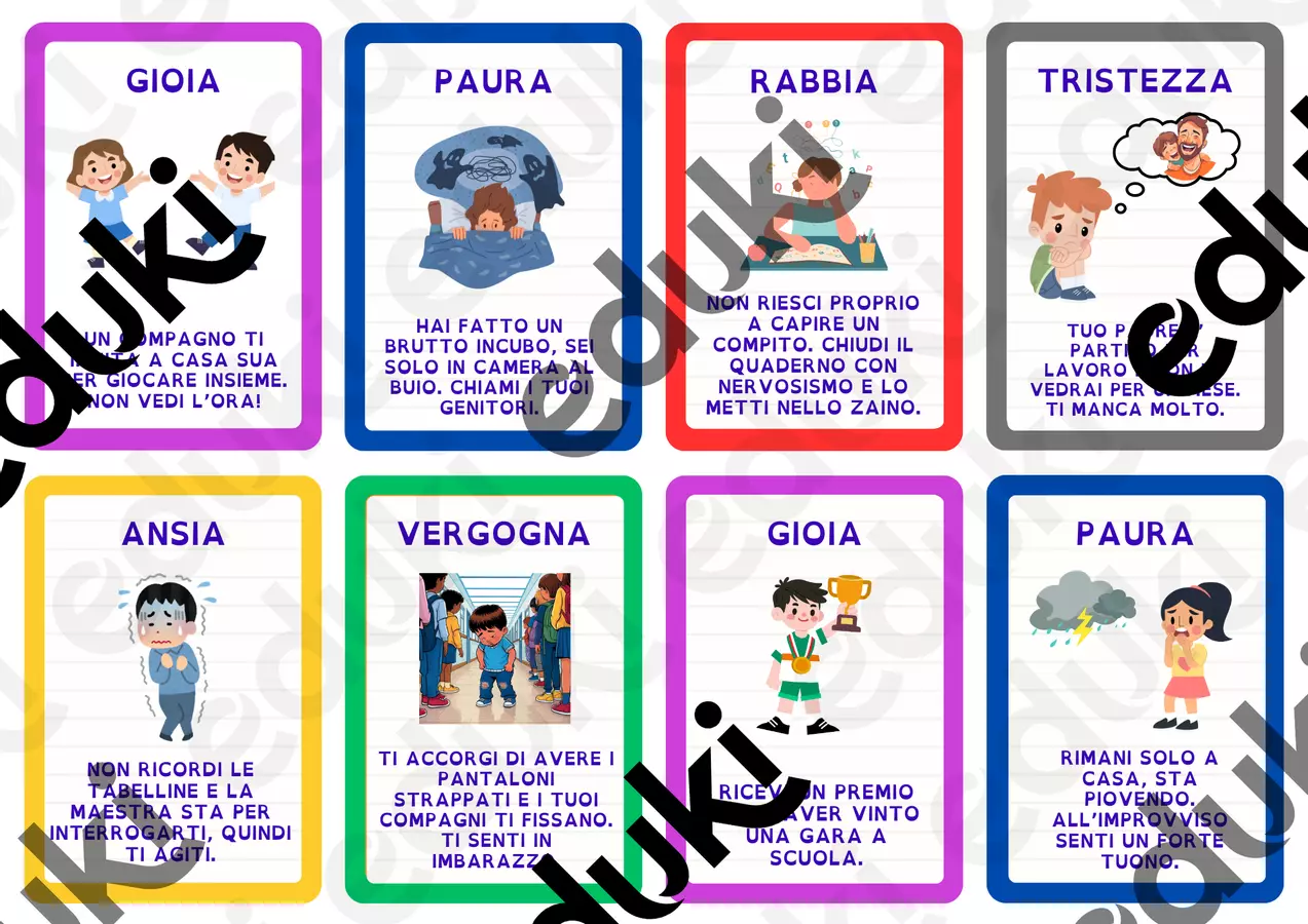 Carte delle situazioni emotive e gioco del mimo Materiale di supporto/inclusione - Carte delle situazioni emotive e gioco del mimo - maestraolga88 - Pagina di copertina