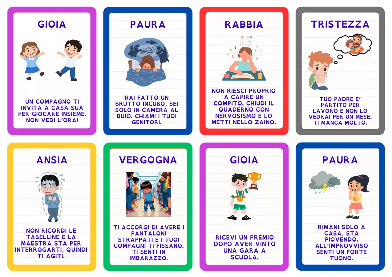 Carte delle situazioni emotive e gioco del mimo Materiale di supporto/inclusione - Carte delle situazioni emotive e gioco del mimo - maestraolga88 - Pagina di copertina
