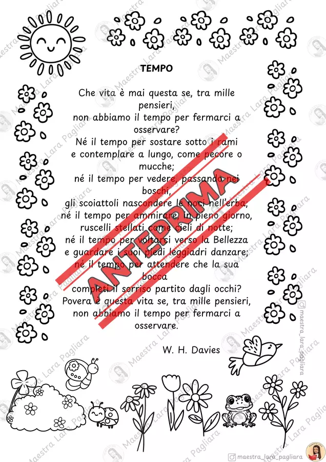"Tempo" - poesia di W. H. Davies Clipart / Immagini originali - "Tempo" - poesia di W. H. Davies - Maestra Lara Pagliara - Pagina di copertina
