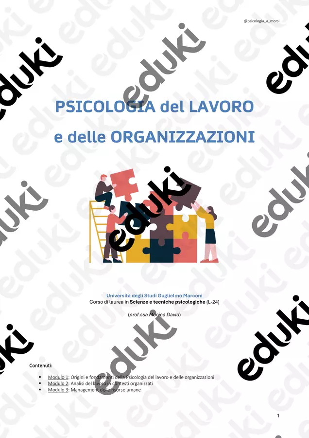 Psicologia del lavoro e delle organizzazioni (prof.ssa David) Testo - Psicologia del lavoro e delle organizzazioni (prof.ssa David) - psicologia_a_morsi - Pagina di copertina