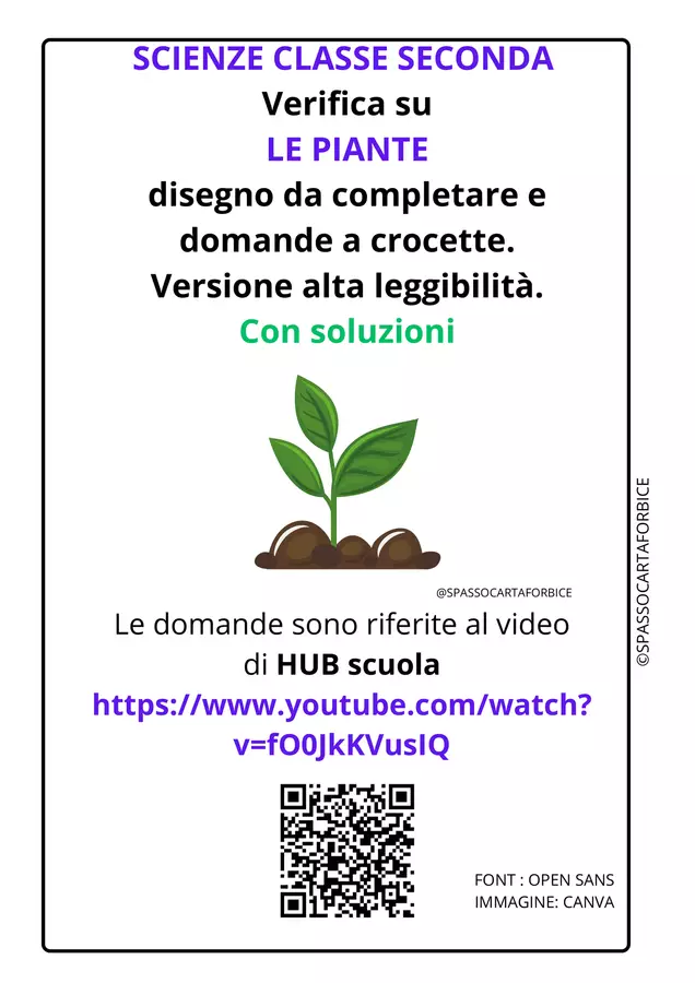 SCIENZE - CLASSE SECONDA - LE PIANTE - VERIFICA A CROCETTE Compiti in classe/Test - SCIENZE - CLASSE SECONDA - LE PIANTE - VERIFICA A CROCETTE - Spassocartaforbice - Pagina di copertina