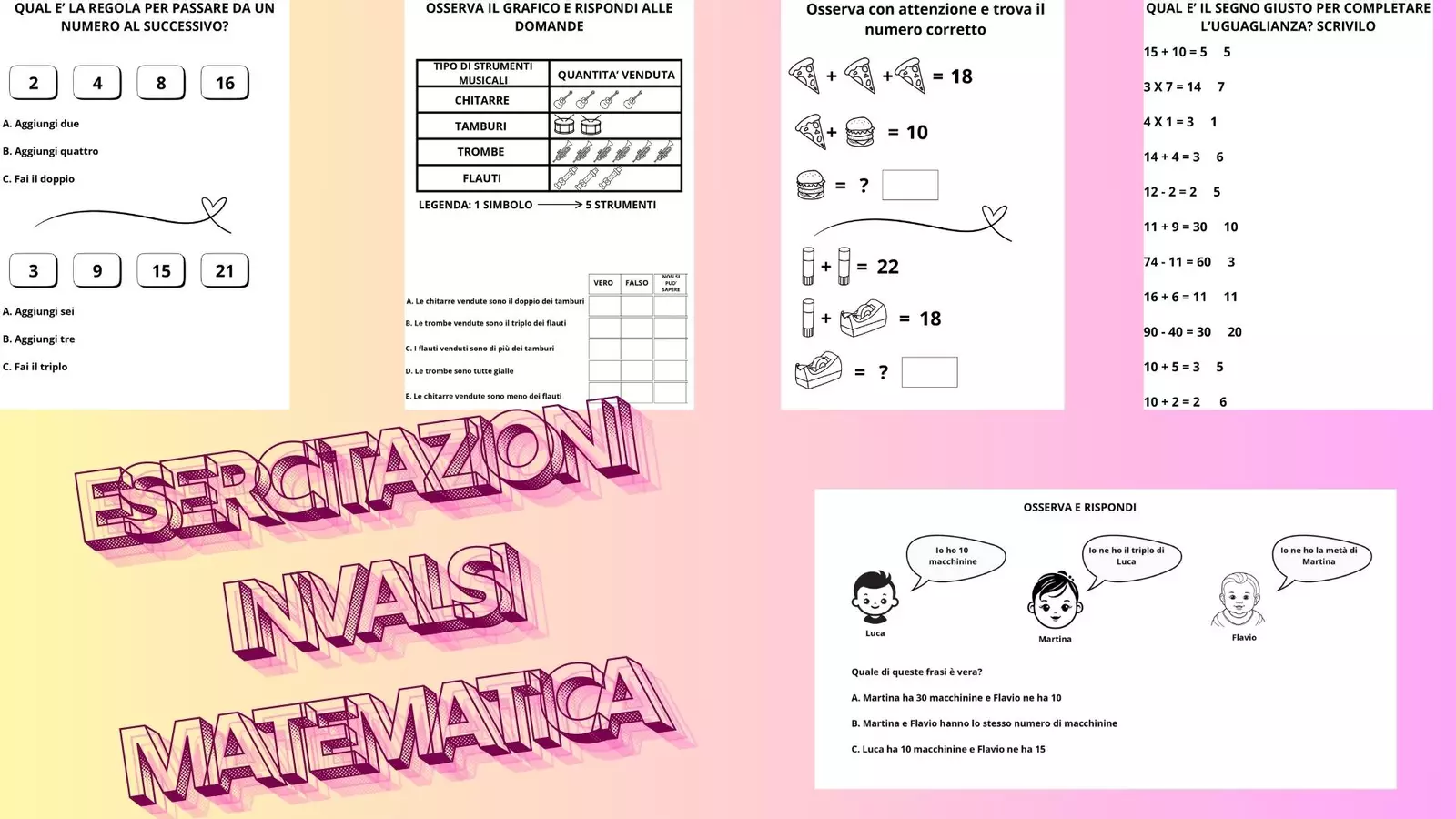Esercitazioni invalsi di matematica - classe II elementare Esercizi - Esercitazioni invalsi di matematica - classe II elementare - mammaestraatempopieno - Pagina di copertina