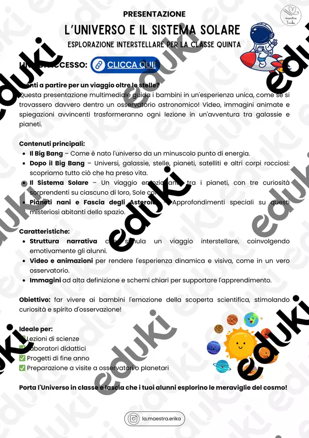 Presentazione: UNIVERSO e SISTEMA SOLARE Materiale di supporto/inclusione - Presentazione: UNIVERSO e SISTEMA SOLARE - La maestra Erika - Pagina di copertina
