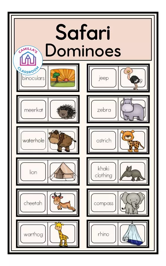 Safari - Dominoes Giochi - Safari - Dominoes - Camilla's Classroom - Pagina di copertina
