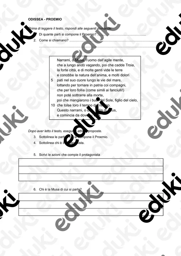 Analisi del proemio del poema epico Odissea Esercizi - Analisi del proemio del poema epico Odissea - LetteralmenteProf - Pagina di copertina
